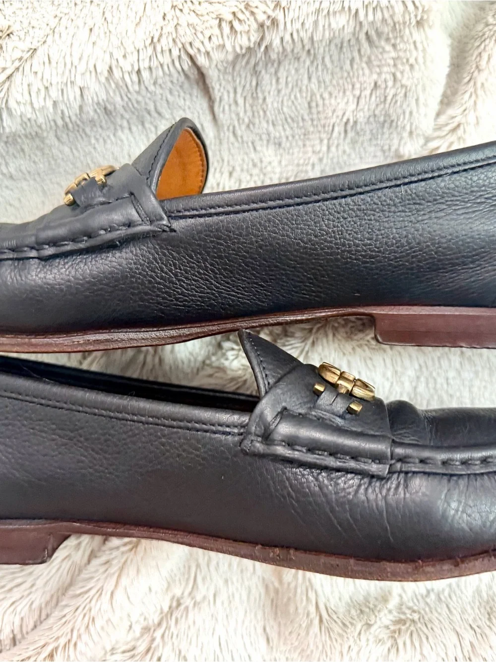 Salvatore Ferragamo Navy Leather Gold Gancini Bit Loafers Men's Size 9AA